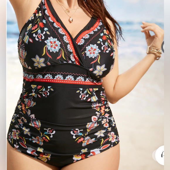 BloomChic Other - BloomChic Boho One Piece Black Floral Swimsuit Size 22-24 New